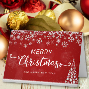 Cartão De Festividades Árvore de Natal Red Elegant Snowflakes