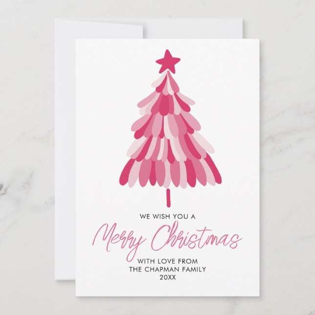 Cartão De Festividades Árvore de Natal rosa (Frente)