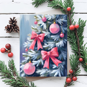 Cartão De Festividades Árvore de Natal Rosa   Arcos Enfeites Aquarela
