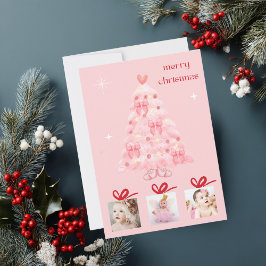 Cartão De Festividades Árvore de Natal Rosa Foto Presentes Personalizados