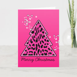Cartão De Festividades Árvore de Natal Rosa Leopardo Cheetah