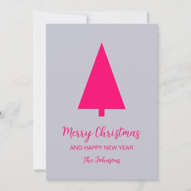 Cartão De Festividades Árvore de Natal rosa no fundo da Cinza da Lavanda (Frente)