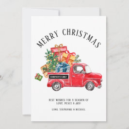 Cartão De Festividades Árvore de Natal Russo Vintage Red Truck Nome