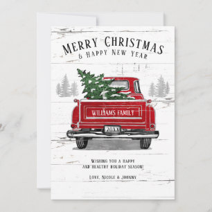 Cartão De Festividades Árvore de Natal Russo Vintage Red Truck Nome