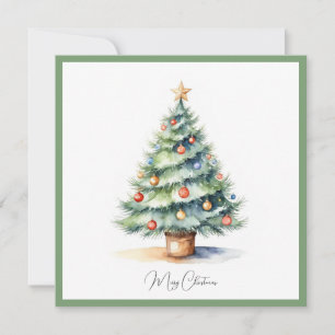 Cartão De Festividades Árvore de Natal sem Foto Elegante Watercolor