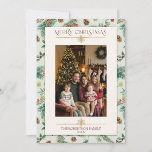 Cartão De Festividades Árvore de Natal Simples Azevinho Aquarela Foto de