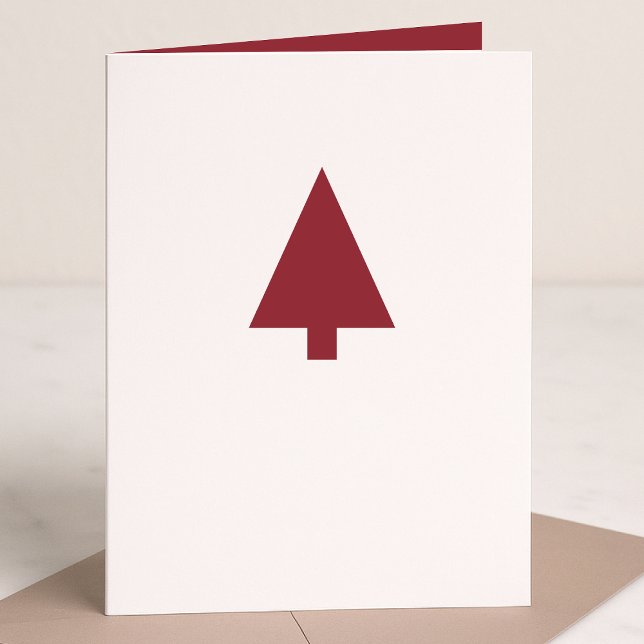 Cartão De Festividades Árvore de Natal | Simples Borgonha Scandi Minimali (Personalize your folded Christmas card for minimal Scandi-inspired charm)