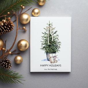 Cartão De Festividades Árvore de Natal Simples e Elegante em Aquarela Pla