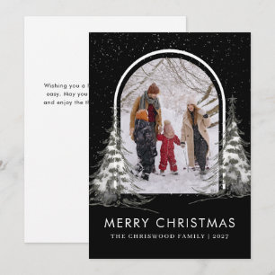 Cartão De Festividades Árvore de Natal simples família foto de Natal