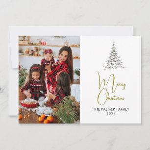 Cartão De Festividades Árvore de Natal simples família foto de Natal