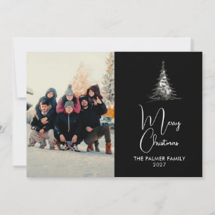Cartão De Festividades Árvore de Natal simples Feliz Natal foto da famíli