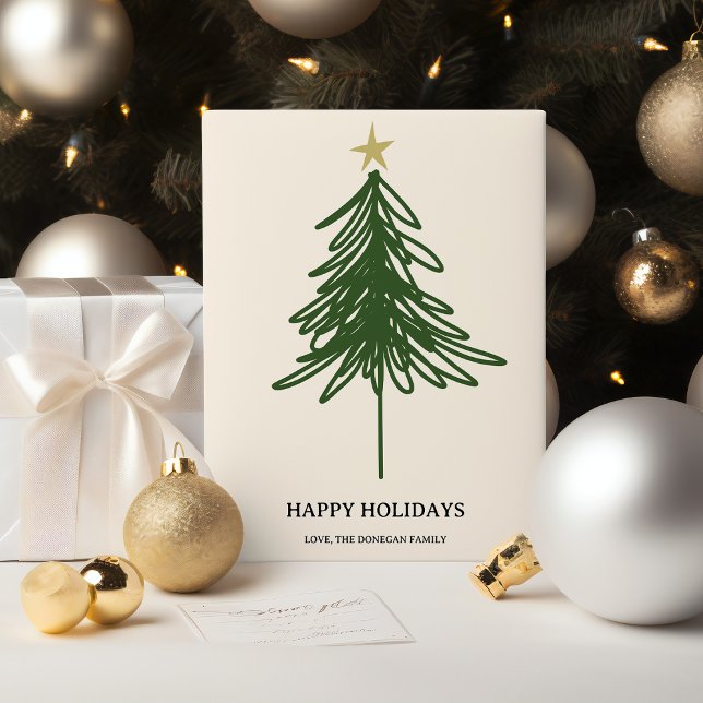 Cartão De Festividades Árvore de Natal Simples Moderna com Folhagem Plana (Criador carregado)