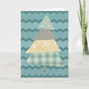 Cartão De Festividades Árvore de Natal Terthy Teal Chevron