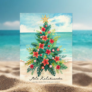 Cartão De Festividades Árvore de Natal Tropical à Beira-Mar