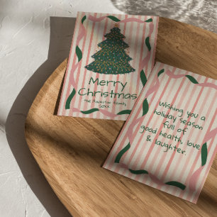 Cartão De Festividades Árvore de Natal Verde Cor-de-Rosa Vintage Não-Foto