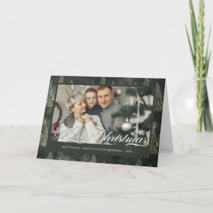 Cartão De Festividades Árvore de Natal Verde Escuro Elegante Adicionar Su