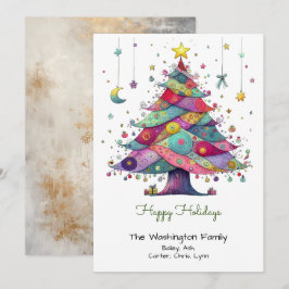 Cartão De Festividades Árvore de Natal Verde Feliz Multicolorida Capricho