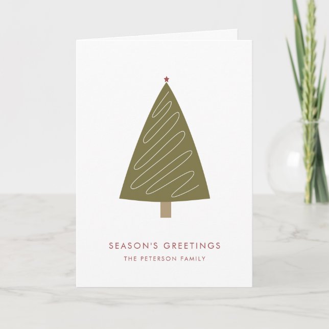 Cartão De Festividades Árvore de Natal Verde Moderna e Estrela Vermelha S (Frente)