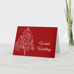 Cartão De Festividades Árvore de Natal Vermelha Casamento de Inverno Salv
