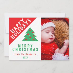 Cartão De Festividades Árvore de Natal Vermelha Verde Divertida Foto da F