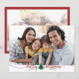 Cartão De Festividades Árvore de Natal Vermelha Verde Script Feliz Natal