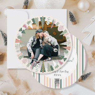 Cartão De Festividades Árvore de Natal Vintage Quic Foto IVORY Rosa Round