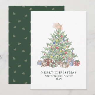 Cartão De Festividades Árvore de Natal Vintage Verde Elegante Sem-Foto