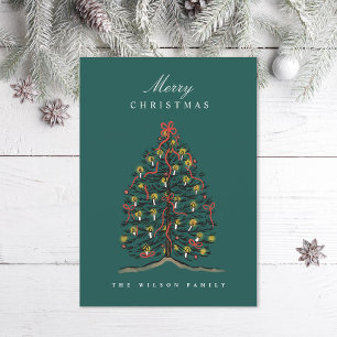Cartão De Festividades Árvore de Natal Vitoriana da Aquarela Ilustrada