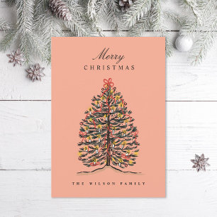 Cartão De Festividades Árvore de Natal Vitoriana da Aquarela Ilustrada