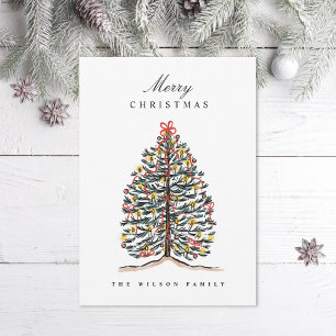 Cartão De Festividades Árvore de Natal Vitoriana da Aquarela Ilustrada