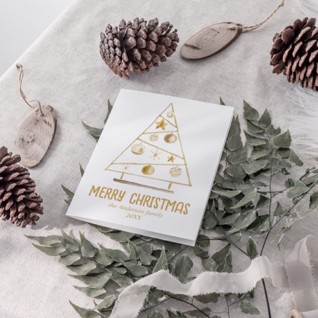 Cartão De Festividades Árvore de ornamentos Dourada abstrato Feliz Natal (Criador carregado)