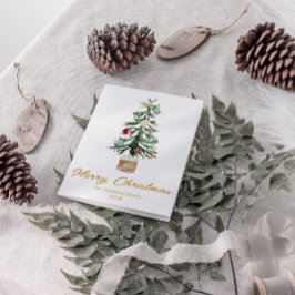 Cartão De Festividades Árvore de ornamentos Dourados de Aquarela Feliz Na