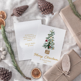 Cartão De Festividades Árvore de ornamentos Dourados de Aquarela Feliz Na