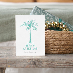 Cartão De Festividades Árvore de Palma Tropical Mar e Saudações de Natal
