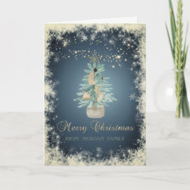 Cartão De Festividades Árvore de Pinheiro Elegante em Aquarela de Natal, 