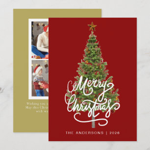 Cartão De Festividades Árvore de Pinheiro Elegante Família de Natal 2 Fot