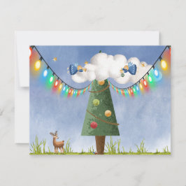 Cartão De Festividades Árvore Decorada com Anjos no Alto Texto Personaliz