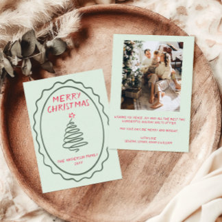Cartão De Festividades Árvore Desenhada à Mão Feliz Natal Foto da Família