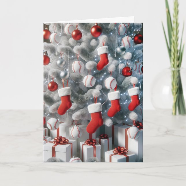 Cartão De Festividades Árvore Desportiva De Natal Com Bolas (Frente)