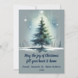 Cartão De Festividades Árvore em Estilo Aquarela Contra um Fundo Azul Méd