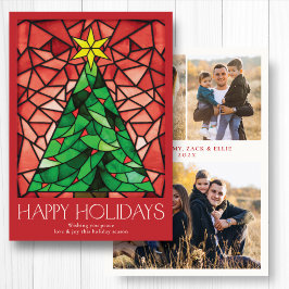 Cartão De Festividades Árvore Estrela Vermelha de Foto Antiga