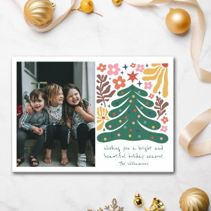 Cartão De Festividades Árvore Floral Folclórica Brilhante Foto de Natal F