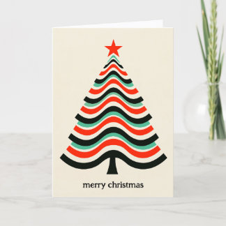 Cartão De Festividades Árvore Geométrica Retro Ondulada Feliz Natal