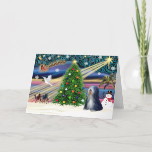 Cartão De Festividades Árvore Mágica de Natal Tibetano (preto-branco)