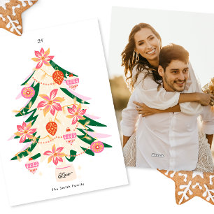 Cartão De Festividades árvore moderna e retrô de natal 1 foto plana