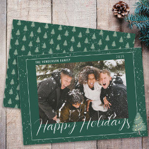 Cartão De Festividades Árvore Moderna Neve Feliz Natal Família Foto Verde