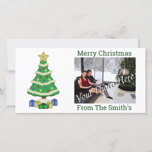 Cartão De Festividades Árvore Natal decorada Estilo de Jogo de Vídeo de 8