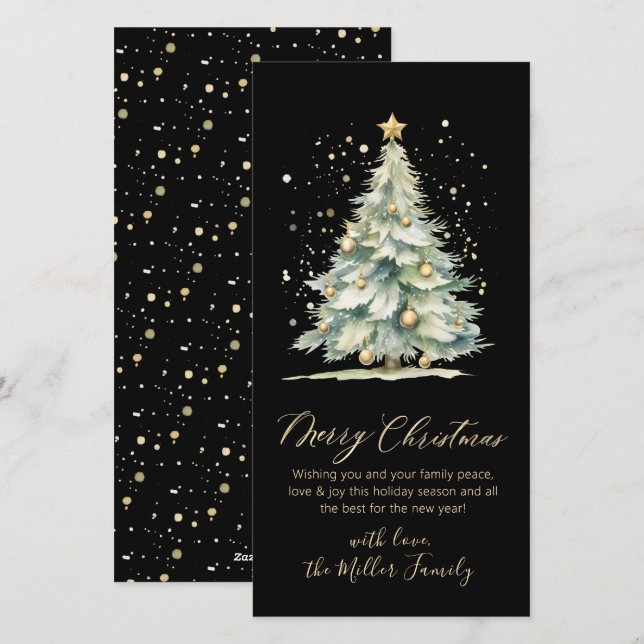 Cartão De Festividades Árvore Natal Dourada Script Não Foto (Frente/Verso)