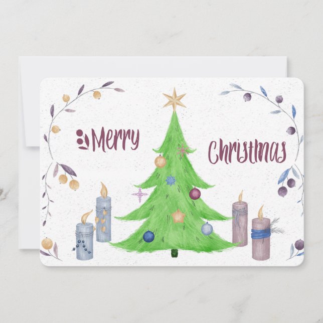 Cartão De Festividades Árvore Natal e Velas (Frente)
