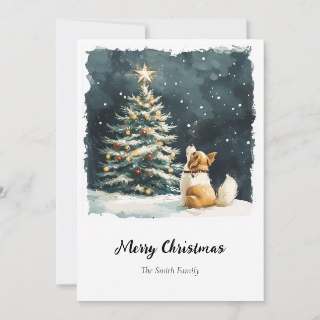 Cartão De Festividades Árvore Natal Elegante Aquarela Não Foto (Frente)